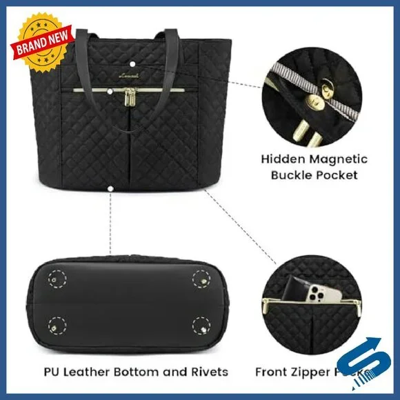 15.6 Inch Diamond Quilted Laptop Tote Bag with 13 Pockets & Clutch - Picture 5 of 7